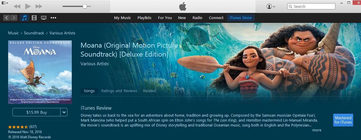 12 5 16 Moana Sound Track Album.JPG