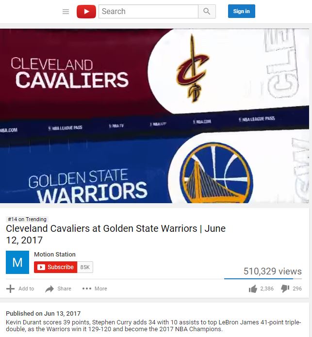 6 13 17 #14 Golden State Champs. YouTube Trend
